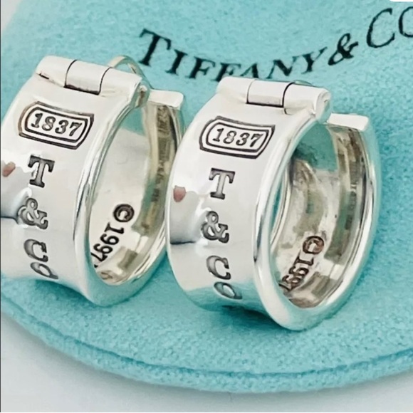 Tiffany & Co. 1837 Engraved Silver Hoop Huggie Earrings ✨🩶